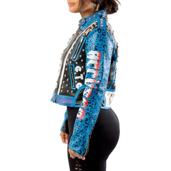 AZALEA WANG Medium STUDDED LEATHER JACKET PUNK MISFITS CASUALTIES EXPLOITED - Picture 4 of 16